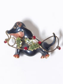 Costume Enamel Rhinestone Dog Brooch