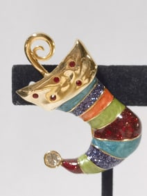 Costume Enamel Rhinestone Stocking Brooch
