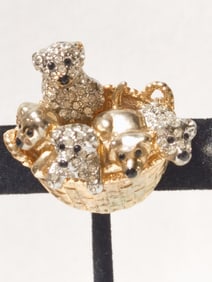 Costume Gold Tone Rhinestone Puppies Brooch