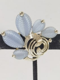 Costume Silver Tone Blue Glass Brooch
