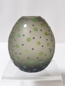 Frosted Gray Glass Green Dot Vase