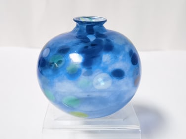 Vintage Blue Splatter Art Glass Vase