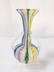 Vintage Murano Italy Multicolor Lattice Glass Vase