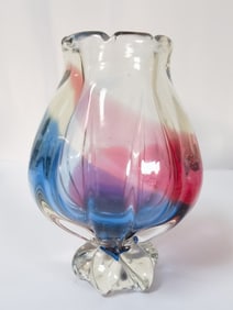 Vintage Murano Italy Blue Pink Glass Pedestal Vase
