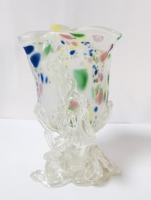 Vintage Murano Italy Freeform Splatter Art Glass Vase
