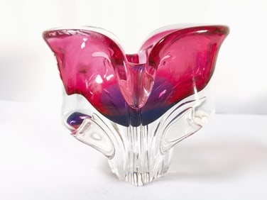 Vintage Murano Italy Magenta Sommerso Glass Vase