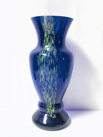 Vintage Cobalt Blue Splatter Art Glass Vase