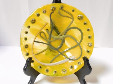 Vintage Yellow Art Glass Shallow Bowl