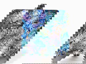 Vintage Blue Glitter Art Glass Plaque: Vintage Blue Glitter Art Glass Plaque, 5 7/8in by 6in