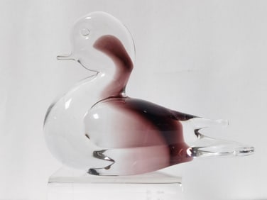 Vintage Maroon/Clear Art Glass Duck