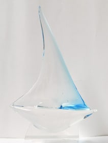 Vintage Blue/Clear Art Glass Sailboat