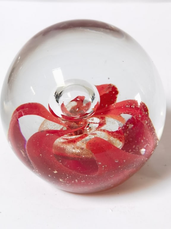 Dynasty Gallery Red Swirl Bubble Glass Paperweight: Dynasty Gallery Red Swirl Bubble Glass Paperweight, 4in