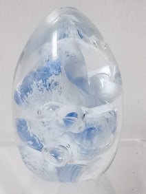Vintage Blue/White Swirl Bubble Glass Paperweight