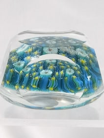 Vintage Murano Italy Millefiori Faceted Glass Paperweight