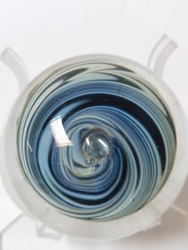 Vintage Signed Blue Swirl Art Glass Paperweight