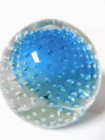 Vintage Controlled Bubble Blue/Clear Glass Paperweight