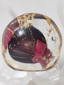 Vintage Signed Woodruff Glitter Art Glass Paperweight