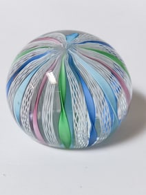 Vintage Murano Italy Lattice Glass Paperweight