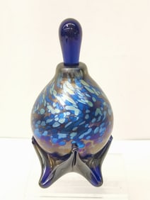 1992 Vintage Joel Bloomberg Iridescent Art Glass Perfume Bottle