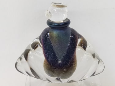 1986 Michael Shearer Iridescent/Clear Art Glass Perfume Bottle
