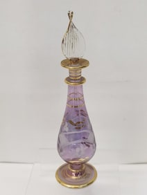 Vintage Egyptian Gilt Lavender Glass Perfume Bottle
