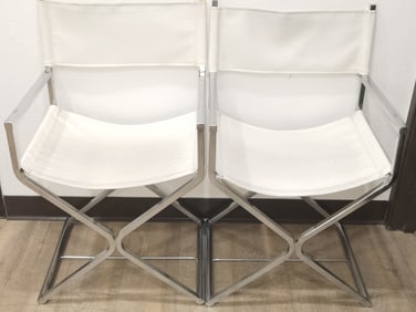 Pr. of Mid-20th C. Chrome Base Leather Director's Chairs