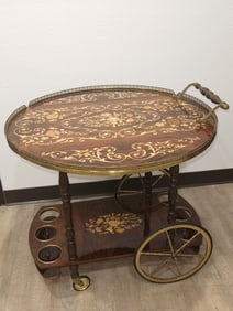 Vintage Italian Marquetry Drop-Leaf Bar Cart