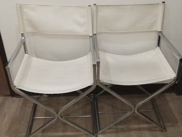 Pr. of Mid-20th C. Chrome Base Leather Director's Chairs