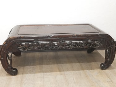 Antique Chinese Hongmu Carved Curved Leg Kang Table