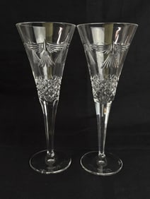(2) Waterford Crystal Millenium Peach Fluted Champagne Glasses