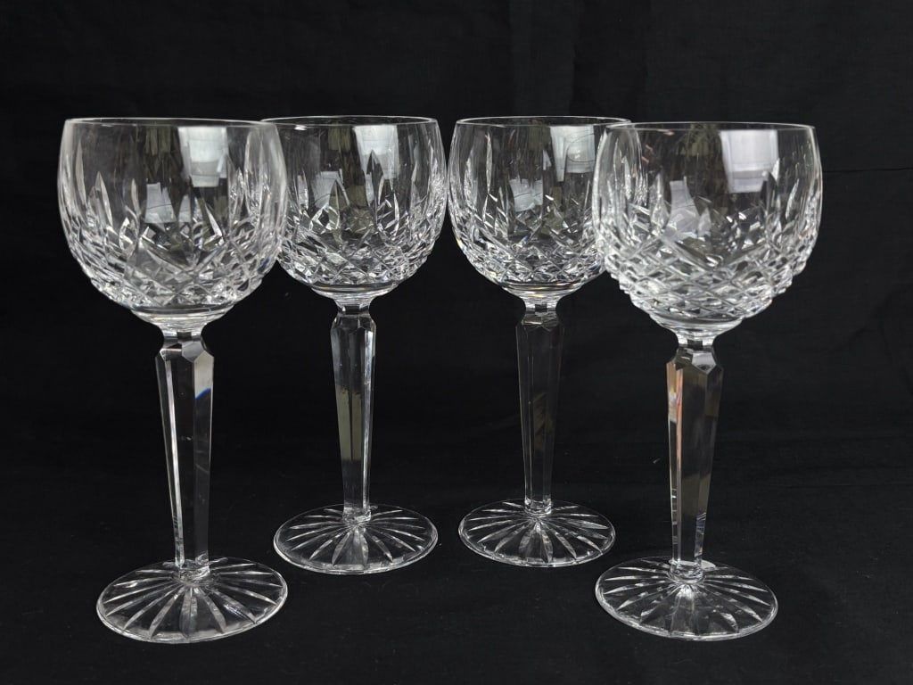 (3) Waterford Crystal Lismore Hock Wine & (1) Waterford: (3) Waterford Crystal Lismore Hock Wine & (1) Waterford Crystal Hock Wine, 7 3/8in