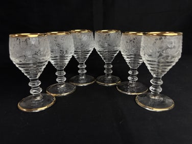 (6) Frosted Gold Rim Cordial Glasses