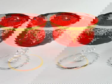 Pr. of Vintage Bohemian Gilt Ruby Sherbet Glasses