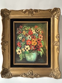 Vintage Still Life Oil Painting on Canvas, Signed