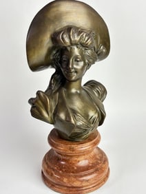 Antique Signed Mopen French Bronze Fair Lady Sculpture