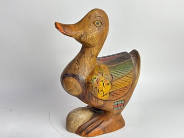 Vintage Hand Painted Wood Carved Duck