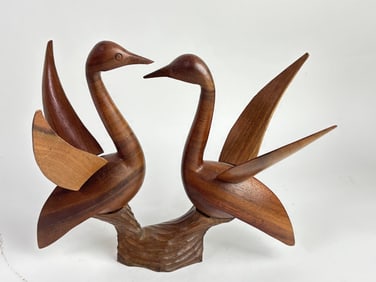 Vintage Wood Carved Swan Sculpture