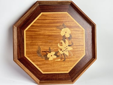 Vintage Octagonal Marquetry Wood Tray
