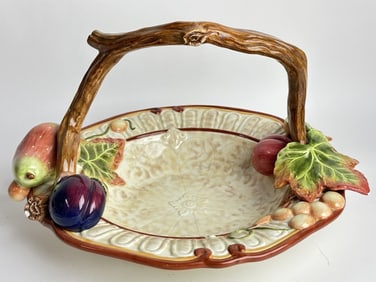 Vintage Fitz & Floyd Porcelain Fruit/Leaf Basket Dish