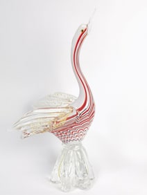 Vintage Multi Glass Hand Crafted Glitter Art Glass Swan