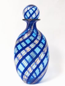 Vintage Murano Italy Blue Glitter Swirl Art Glass Decanter