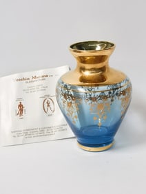 Vintage Vecchia Murano Italy Gilt Blue Glass Vase
