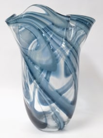 Vintage Murano Italy Blue Swirl Art Glass Ruffled
