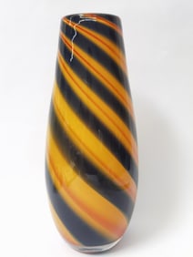 Vintage Murano Italy Black/Amber Swirl Art Glass Vase