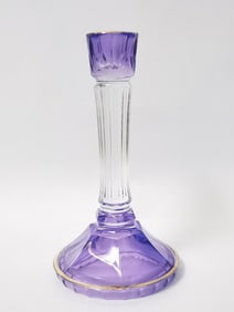 Vintage Amethyst Gilt Rim Lead Crystal Candlestick