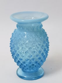 Vintage Fenton Blue Hobnail Glass Vase