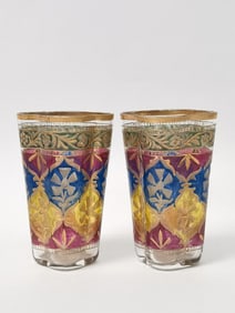 Pr. of Fritz Heckert Enameled Art Glass Cups