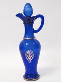 Vintage Gilt Blue Glass Cruet Decanter