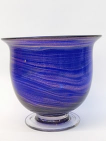 Vintage Murano Italy Glitter Swirl Blue Glass Foot