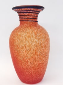 Vintage Murano Italy Orange Splatter Art Glass Vase
